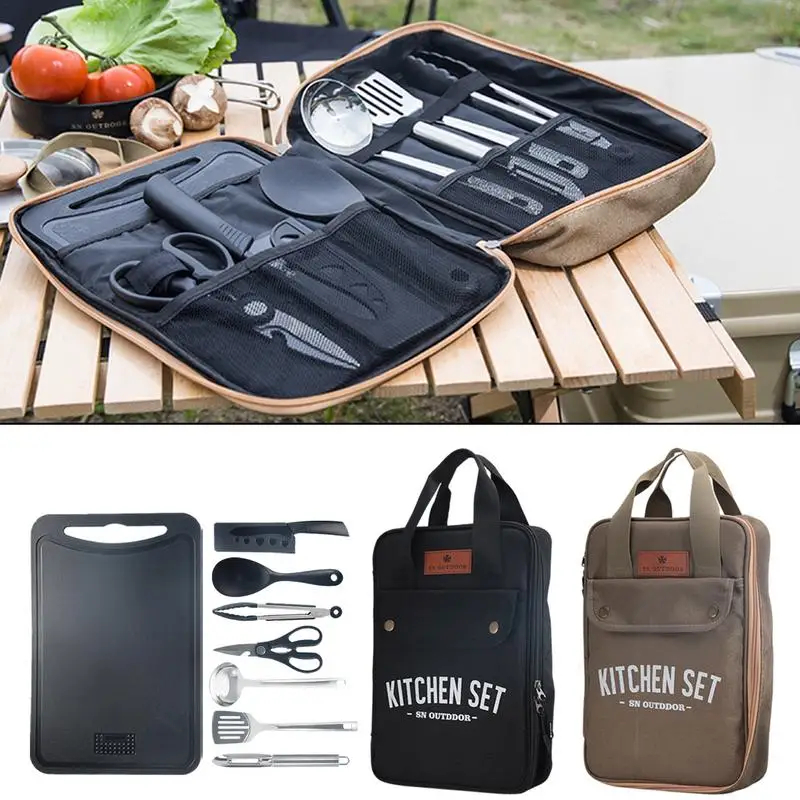 Outdoor Hunting Kitchen - 8-teiliges Camping-Küchen-Kochgeschirr-Set Tragbares Outdoor-Reise-Utensilien-Set Edelstahl Koch-