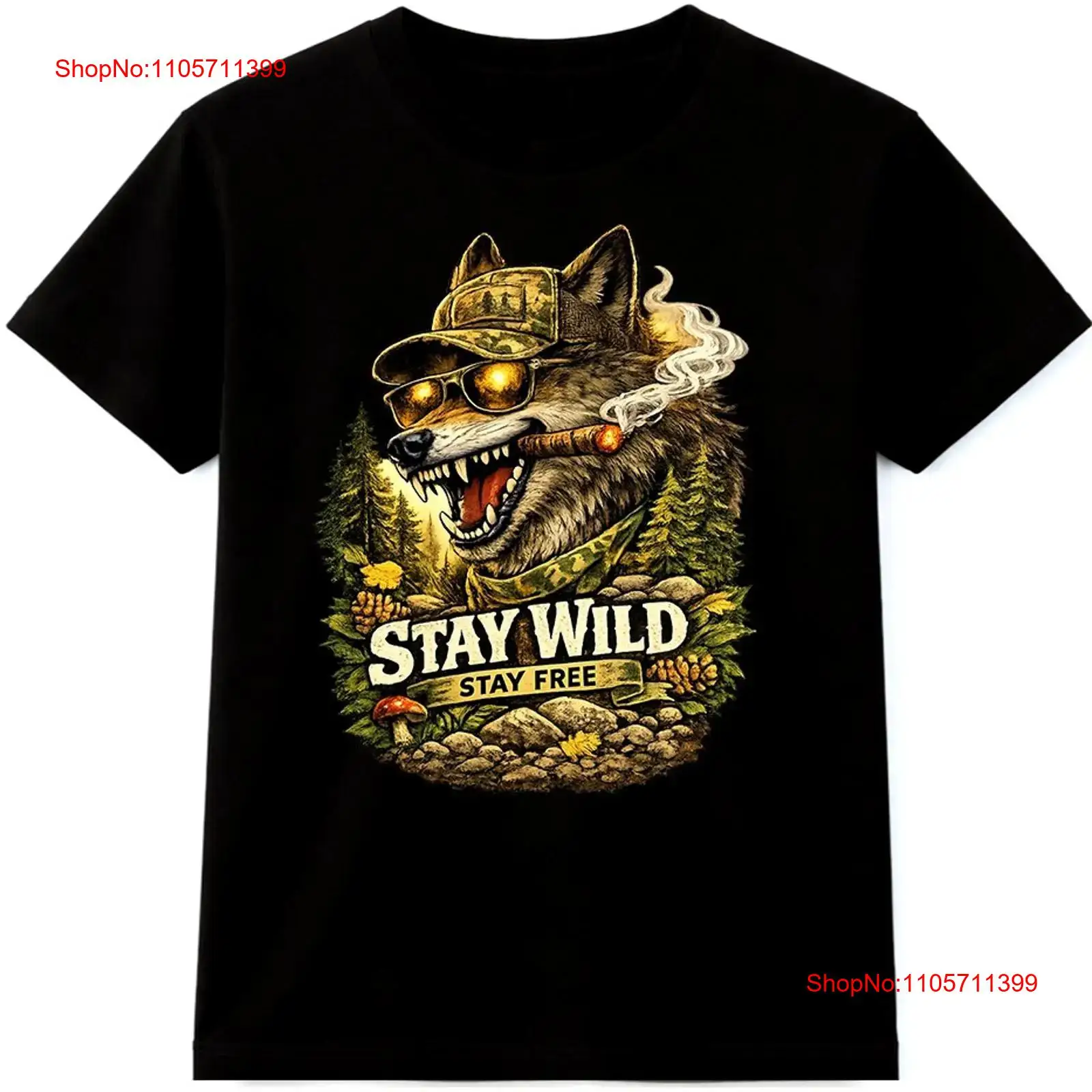 Wolf-T-Shirt „Stay Wild Free“  – Wildman Hunting & Outdoor Photos Bewertung und Preis